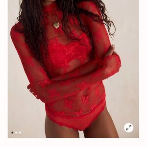 Red Free People Lady Lux Layering Top, Small